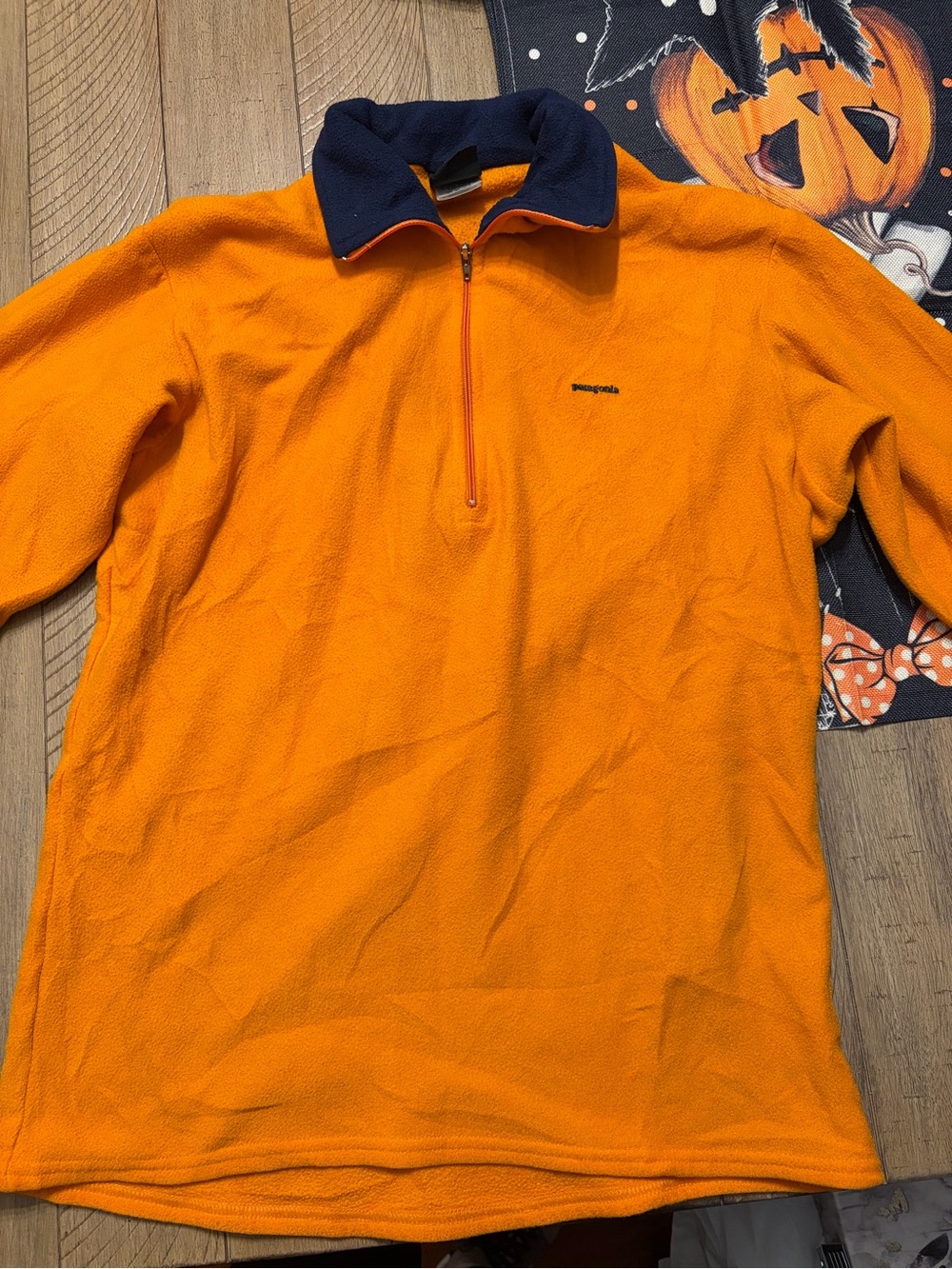 Patagonia Orange Quarter‑Zip Fleece with Navy Collar